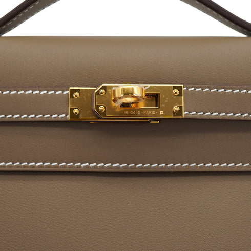 HERMES KELLY POCHETTE SELLIER ETOUPE SWIFT HAND BAG 2025 K STAMP GOLD HARDWARE 90333266
