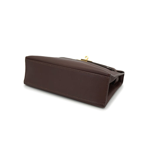 HERMES KELLY POCHETTE SELLIER HAVANE EVERGRAIN HAND BAG 2008 SQUARE L GOLD HARDWARE 90330948