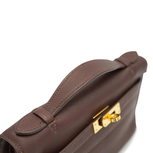 HERMES KELLY POCHETTE SELLIER HAVANE EVERGRAIN HAND BAG 2008 SQUARE L GOLD HARDWARE 90330948