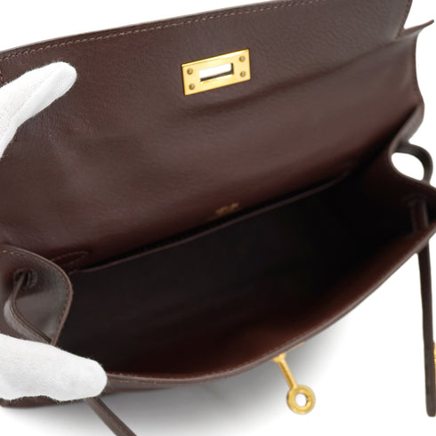 HERMES KELLY POCHETTE SELLIER HAVANE EVERGRAIN HAND BAG 2008 SQUARE L GOLD HARDWARE 90330948
