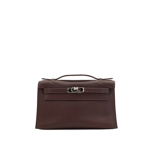 HERMES KELLY POCHETTE SELLIER HAVANE EVERGRAIN HAND BAG 2006 SQUARE J PALLADIUM HARDWARE 90339639
