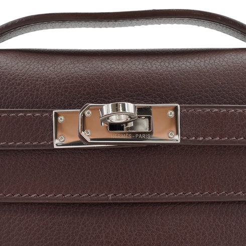 HERMES KELLY POCHETTE SELLIER HAVANE EVERGRAIN HAND BAG 2006 SQUARE J PALLADIUM HARDWARE 90339639