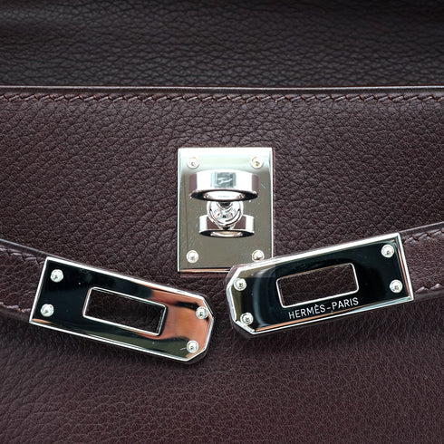 HERMES KELLY POCHETTE SELLIER HAVANE EVERGRAIN HAND BAG 2006 SQUARE J PALLADIUM HARDWARE 90339639