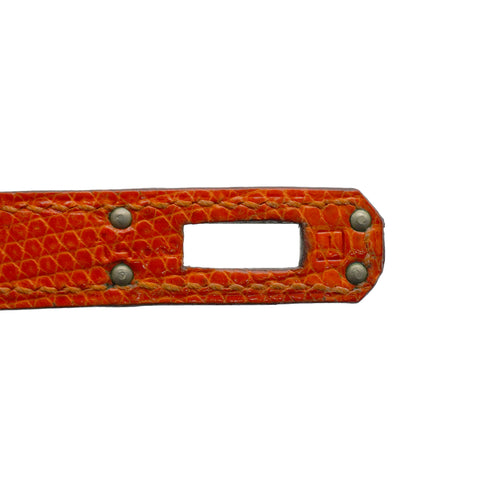 HERMES KELLY POCHETTE SELLIER TANGERINE LIZARD HAND BAG 2005 SQUARE I RUTHENIUM HARDWARE 90344360