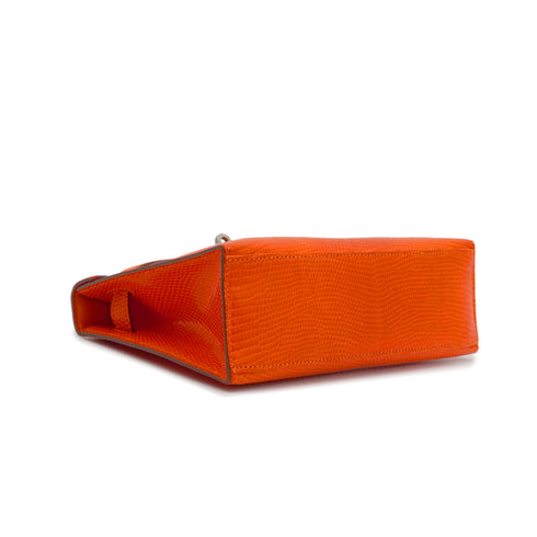HERMES KELLY POCHETTE SELLIER TANGERINE LIZARD HAND BAG 2005 SQUARE I RUTHENIUM HARDWARE 90344360