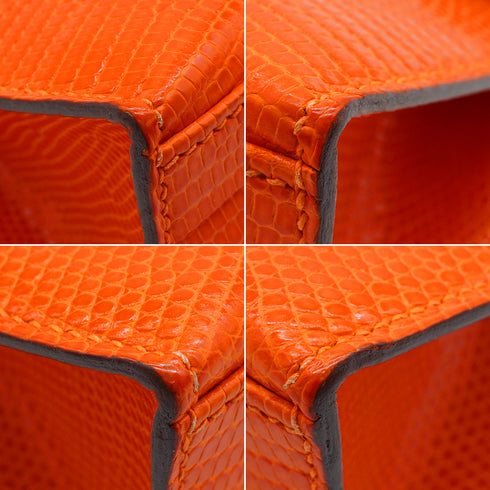 HERMES KELLY POCHETTE SELLIER TANGERINE LIZARD HAND BAG 2005 SQUARE I RUTHENIUM HARDWARE 90344360