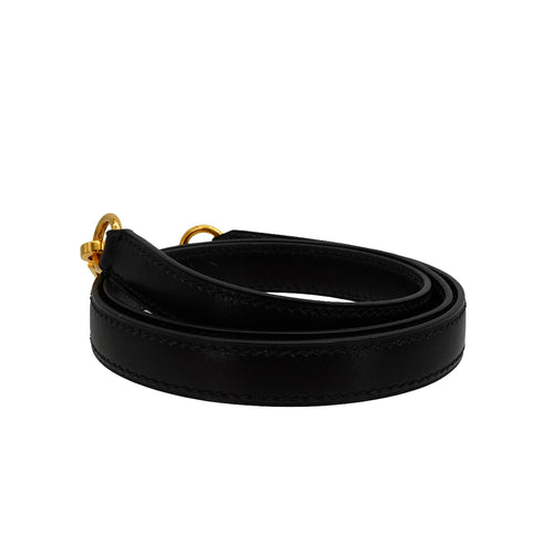 HERMES KELLY STRAP SELLIER BLACK BOX CALF GOLD HARDWARE 90339444