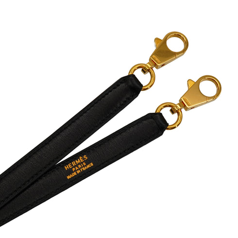 HERMES KELLY STRAP SELLIER BLACK BOX CALF GOLD HARDWARE 90339444