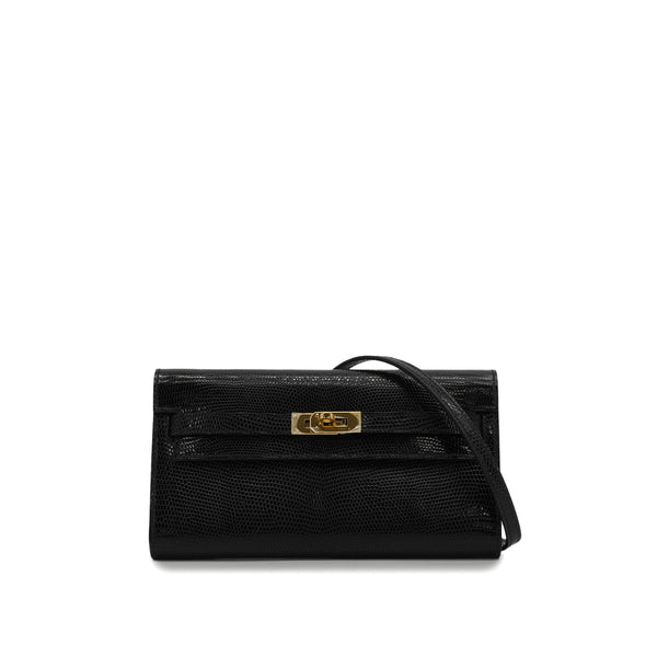 HERMES KELLY WALLET TO GO BLACK LIZARD WALLET SHOULDER BAG 2025 K STAMP GOLD HARDWARE 90351058