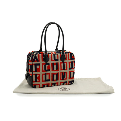 HERMES LETTRES AU CARRE PLUME 28 BLACK CAPUCINE BLUE INDIGO TOILE DE CAMP VEAU SWIFT HAND BAG 2018 C STAMP PALLADIUM HARDWARE 90340176