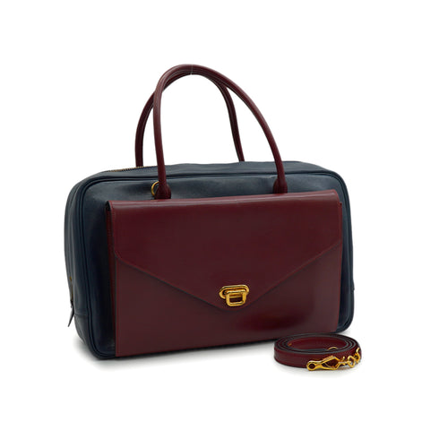 HERMES LORRAINE BLUE INDIGO ROUGE H VEAU GULLIVER HAND SHOULDER BAG 1992 CIRCLE V GOLD HARDWARE 90345054