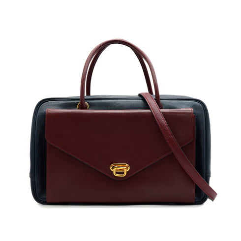 HERMES LORRAINE BLUE INDIGO ROUGE H VEAU GULLIVER HAND SHOULDER BAG 1992 CIRCLE V GOLD HARDWARE 90345054