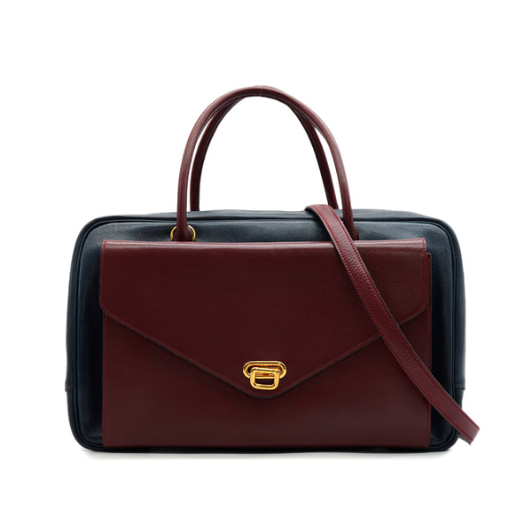 HERMES LORRAINE BLUE INDIGO ROUGE H VEAU GULLIVER HAND SHOULDER BAG 1992 CIRCLE V GOLD HARDWARE 90345054