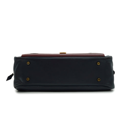HERMES LORRAINE BLUE INDIGO ROUGE H VEAU GULLIVER HAND SHOULDER BAG 1992 CIRCLE V GOLD HARDWARE 90345054