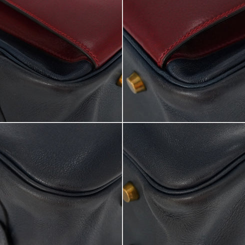HERMES LORRAINE BLUE INDIGO ROUGE H VEAU GULLIVER HAND SHOULDER BAG 1992 CIRCLE V GOLD HARDWARE 90345054