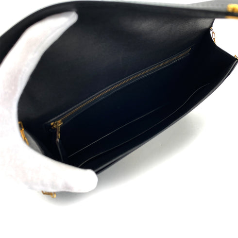 HERMES LYDIE BLACK BOXCALF CLUTCH SHOULDER BAG 1979 CIRCLE I GOLD HARDWARE 90321628