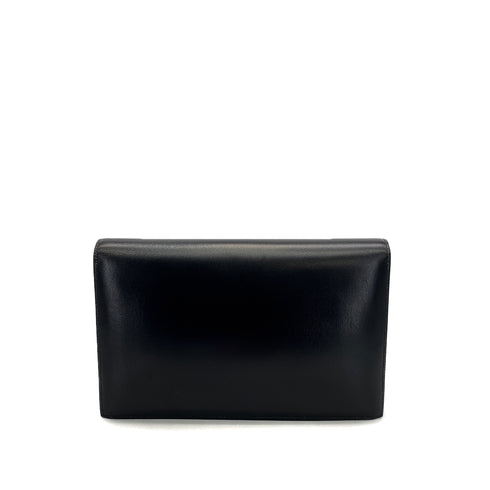 HERMES LYDIE BLACK BOXCALF CLUTCH SHOULDER BAG 1979 CIRCLE I GOLD HARDWARE 90321628