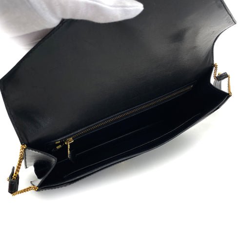 HERMES LYDIE BLACK BOXCALF CLUTCH SHOULDER BAG 1984 CIRCLE N GOLD HARDWARE 90321146