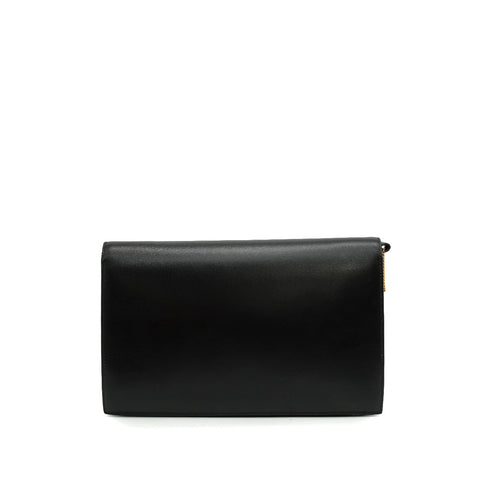 HERMES LYDIE BLACK BOX CALF CLUTCH SHOULDER BAG 1987 CIRCLE Q GOLD HARDWEAR 90341425