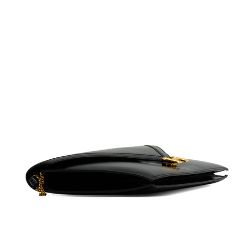 HERMES LYDIE BLACK BOX CALF CLUTCH SHOULDER BAG 1987 CIRCLE Q GOLD HARDWEAR 90341425