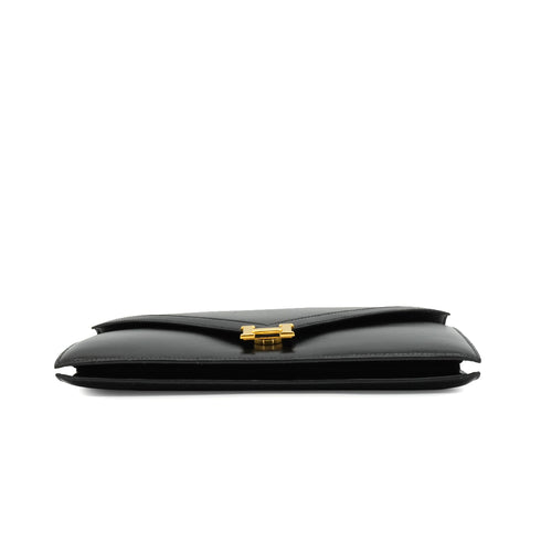 HERMES LYDIE BLACK BOX CALF CLUTCH SHOULDER BAG 1987 CIRCLE Q GOLD HARDWEAR 90341425