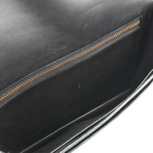 HERMES LYDIE BLACK BOX CALF CLUTCH SHOULDER BAG 1987 CIRCLE Q GOLD HARDWEAR 90341425