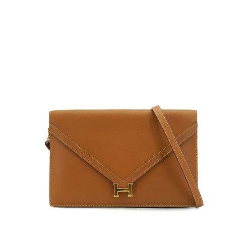 HERMES LYDIE GOLD COUCHEVEL CLUTCH SHOULDER BAG 1983 CIRCLE M GOLD HARDWARE 90333178