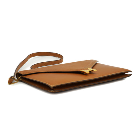 HERMES LYDIE GOLD COUCHEVEL CLUTCH SHOULDER BAG 1983 CIRCLE M GOLD HARDWARE 90333178