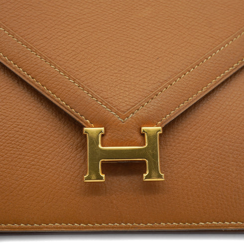HERMES LYDIE GOLD COUCHEVEL CLUTCH SHOULDER BAG 1983 CIRCLE M GOLD HARDWARE 90333178