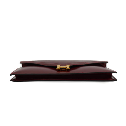 HERMES LYDIE ROUGE H BOX CALF CLUTCH SHOULDER BAG 1985 CIRCLE O GOLD HARDWARE 90335792