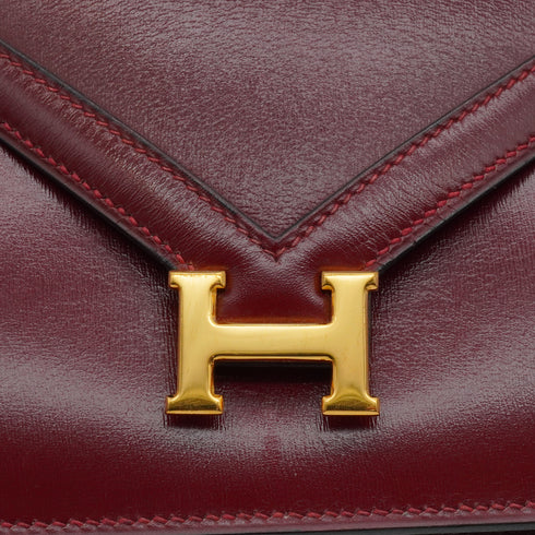 HERMES LYDIE ROUGE H BOX CALF CLUTCH SHOULDER BAG 1985 CIRCLE O GOLD HARDWARE 90335792