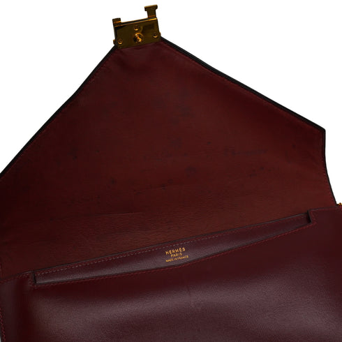 HERMES LYDIE ROUGE H BOX CALF CLUTCH SHOULDER BAG 1985 CIRCLE O GOLD HARDWARE 90335792