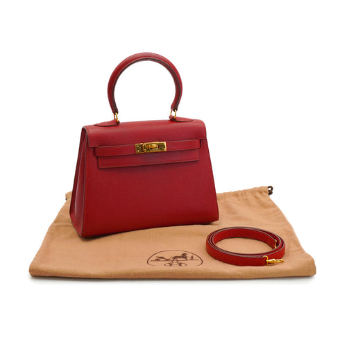 HERMES MINI KELLY 20 ROUGE COUCHVEL HAND SHOULDER BAG 1995 CIRCLE Y GOLD HARDWARE 90233732