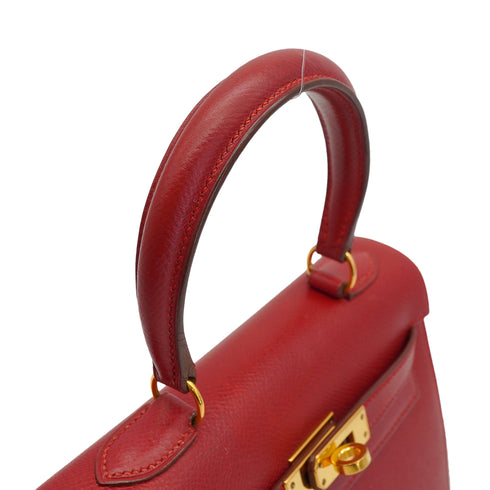 HERMES MINI KELLY 20 ROUGE COUCHVEL HAND SHOULDER BAG 1995 CIRCLE Y GOLD HARDWARE 90233732