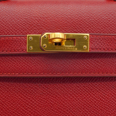 HERMES MINI KELLY 20 ROUGE COUCHVEL HAND SHOULDER BAG 1995 CIRCLE Y GOLD HARDWARE 90233732