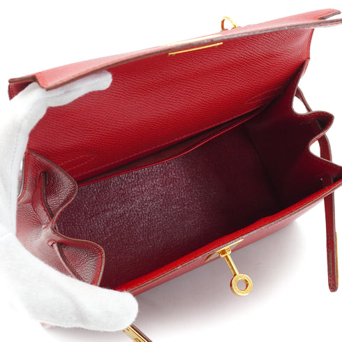 HERMES MINI KELLY 20 ROUGE COUCHVEL HAND SHOULDER BAG 1995 CIRCLE Y GOLD HARDWARE 90233732