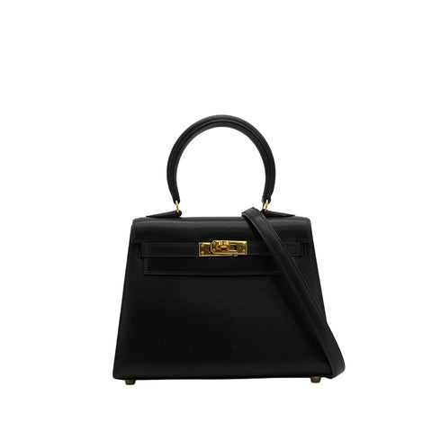 HERMES MINI KELLY 20 SELLIER BLACK BOXCALF SHOULDER BAG 1995 CIRCLE Y GOLD HARDWARE 90351073
