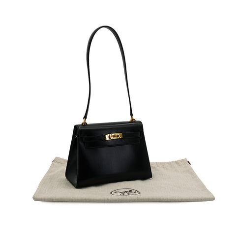 HERMES MINI KELLY 20 SELLIER BLACK BOX CALF SHOULDER BAG 1973 CIRCLE C GOLD HARDWARE 90331863