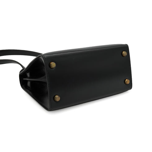 HERMES MINI KELLY 20 SELLIER BLACK BOX CALF SHOULDER BAG 1973 CIRCLE C GOLD HARDWARE 90331863