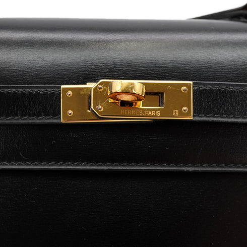 HERMES MINI KELLY 20 SELLIER BLACK BOX CALF SHOULDER BAG 1973 CIRCLE C GOLD HARDWARE 90331863