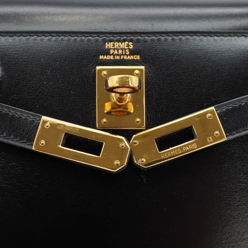 HERMES MINI KELLY 20 SELLIER BLACK BOX CALF SHOULDER BAG 1973 CIRCLE C GOLD HARDWARE 90331863