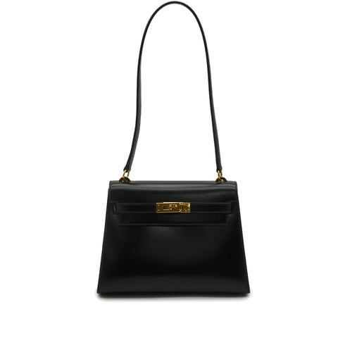 HERMES MINI KELLY 20 SELLIER BLACK BOX CALF SHOULDER BAG 1973 CIRCLE C GOLD HARDWARE 90344576