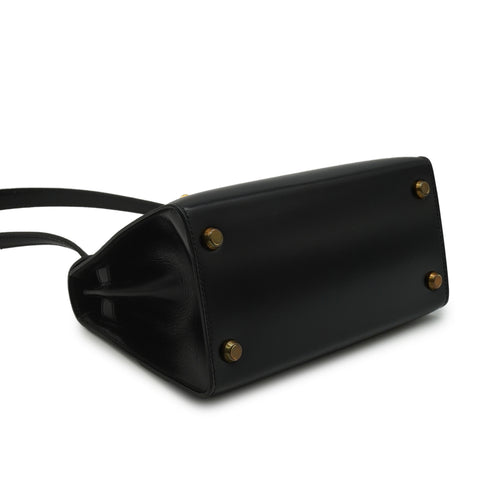 HERMES MINI KELLY 20 SELLIER BLACK BOX CALF SHOULDER BAG 1973 CIRCLE C GOLD HARDWARE 90344576