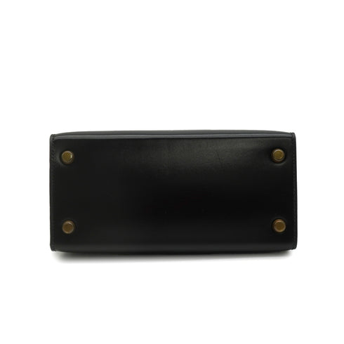 HERMES MINI KELLY 20 SELLIER BLACK BOX CALF SHOULDER BAG 1973 CIRCLE C GOLD HARDWARE 90344576