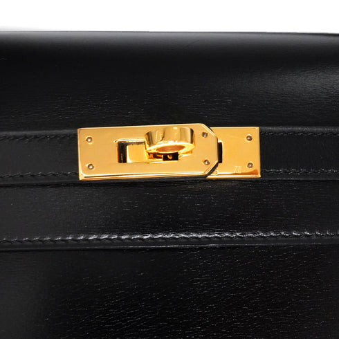 HERMES MINI KELLY 20 SELLIER BLACK BOX CALF SHOULDER BAG 1973 CIRCLE C GOLD HARDWARE 90344576