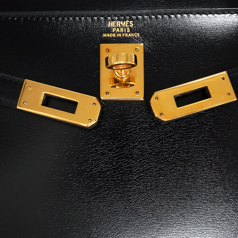 HERMES MINI KELLY 20 SELLIER BLACK BOX CALF SHOULDER BAG 1973 CIRCLE C GOLD HARDWARE 90344576