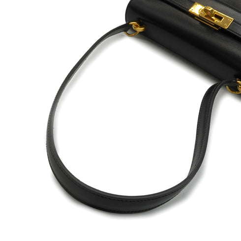 HERMES MINI KELLY 20 SELLIER BLACK BOX CALF SHOULDER BAG 1973 CIRCLE C GOLD HARDWARE 90344576