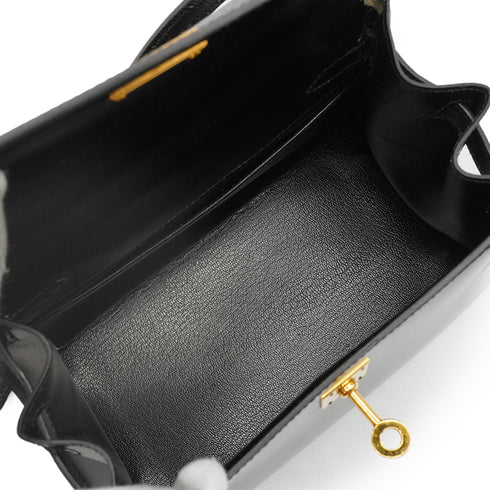 HERMES MINI KELLY 20 SELLIER BLACK BOX CALF SHOULDER BAG 1973 CIRCLE C GOLD HARDWARE 90344576