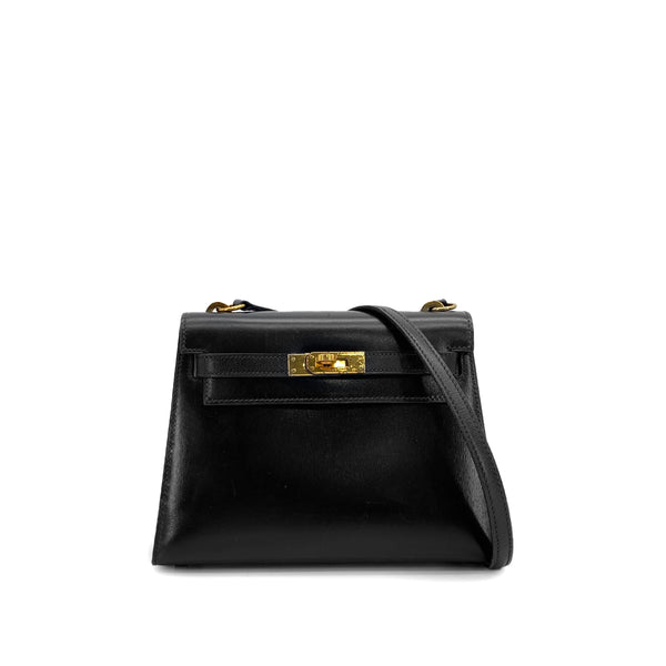 HERMES MINI KELLY 20 SELLIER BLACK BOX CALF SHOULDER BAG 1987 CIRCLE Q GOLD HARDWARE 90311979