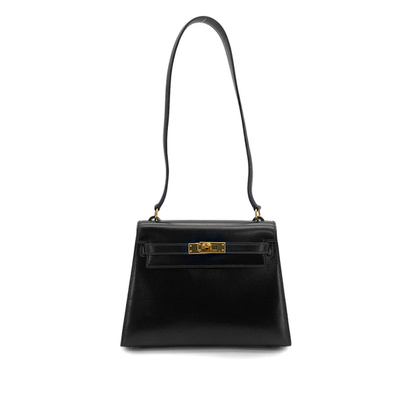 HERMES MINI KELLY 20 SELLIER BLACK BOX CALF SHOULDER BAG 1988 CIRCLE R GOLD HARDWARE 90325340